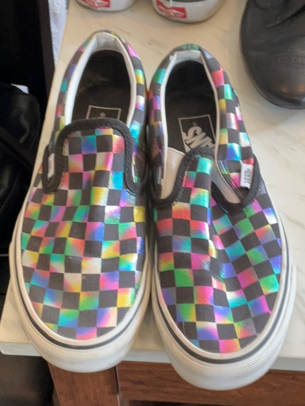 iridescent checkered vans